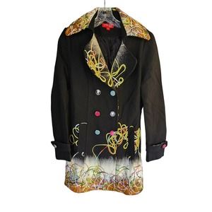 Display Embroidered Trim Black Coat M